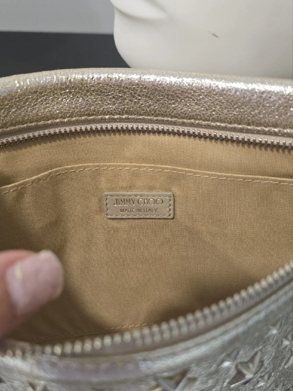 Jimmy Choo Metallic Silver And Gold Star-Studded Wristlet Clutch
